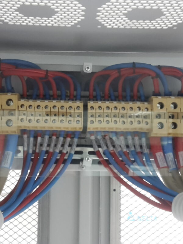 Installazione a rack di PDU a corrente continua, 4 linee in ingresso e 8 in uscita - retro